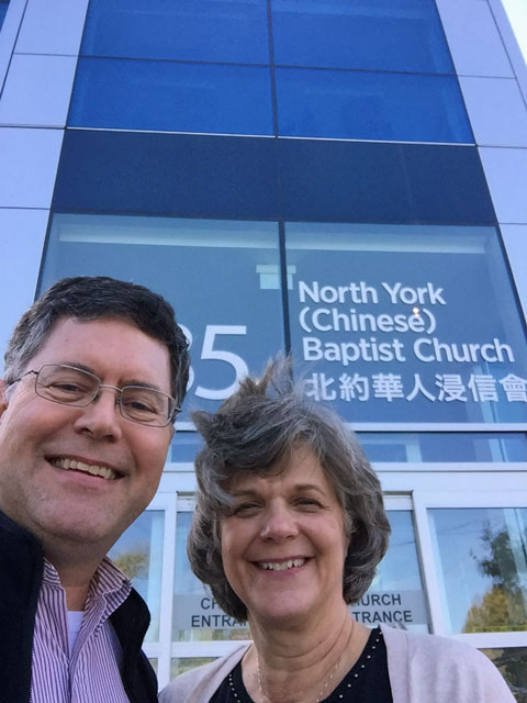 Joel and Beth in front of the NYCB church